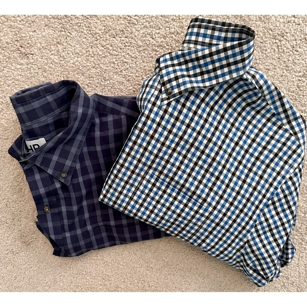 Bundle‎ Of 2 HB Button-Down Shirt Mens 3XL Long Sleeve Multicolor Plaid Pocket